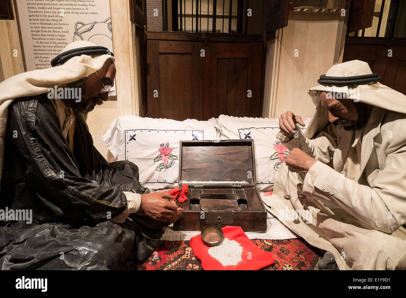 Exhibit of peal traders inside Dubai Museum in United Arab Emirates Stock Photo