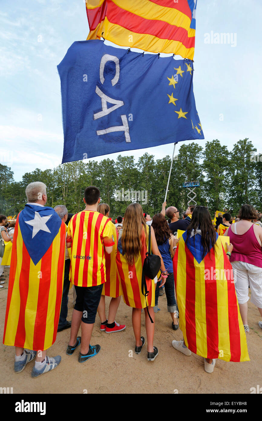 Catalan Independence Flags at a march for independence in Girona, Catalonia, Spain Stock Photo