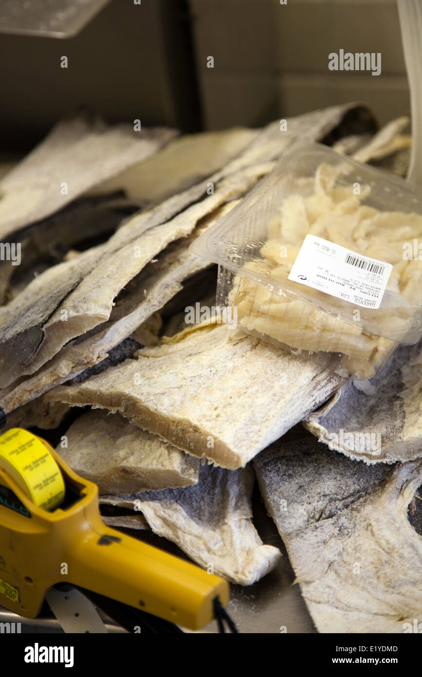 Bacalhau, salted cod, for sale at portuguese Convenience Store on