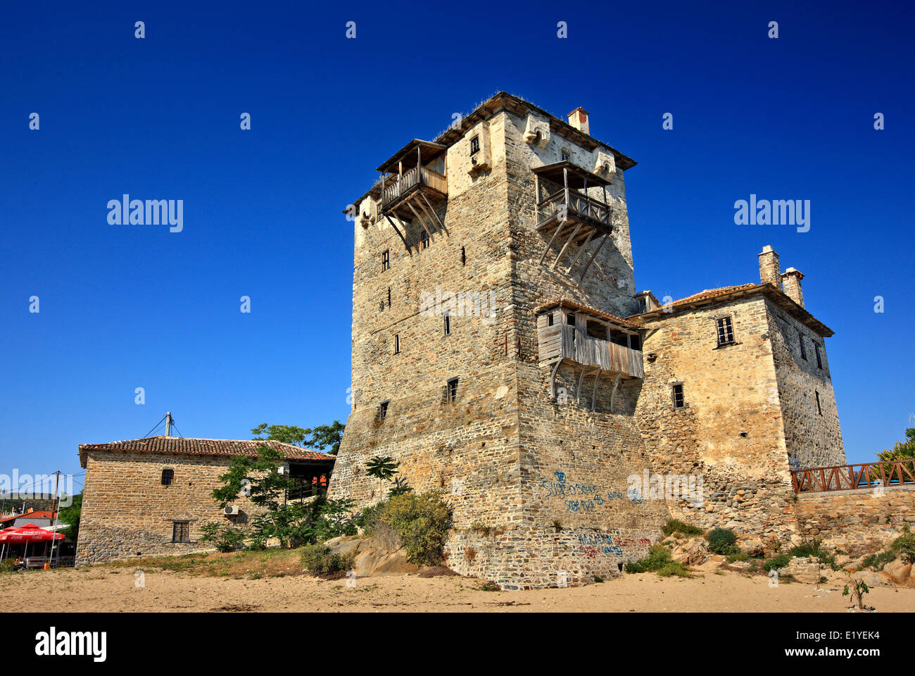 The Tower of Ouranoupolis ('Prosphorios Tower'), Halkidiki ('Chalkidiki'), Macedonia, Greece Stock Photo