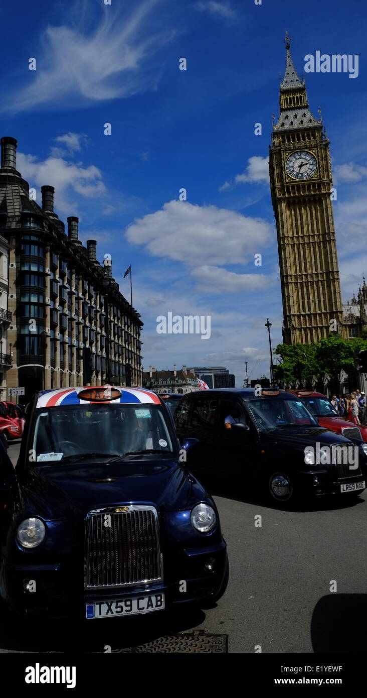 London, UK. 11th June, 2014. Black Cab drivers bring London to a standstill in protest against Transport for London allowing unfair conditions for other firms. Credit:  Rachel Megawhat/Alamy Live News Stock Photo