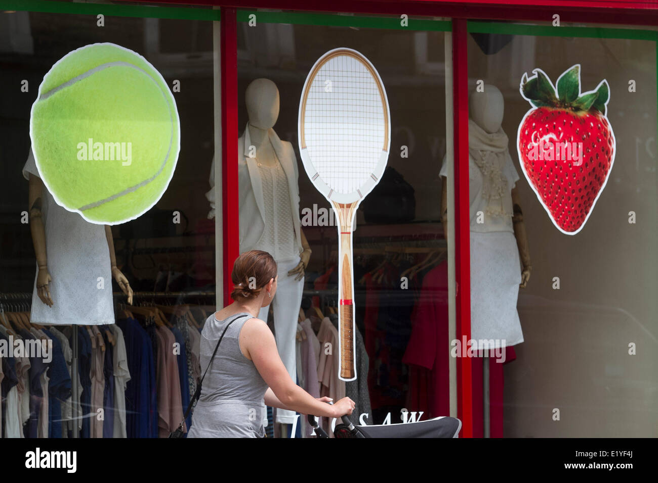 Wimbledon London, 11th June 2014. Shops and restaurants in Wimbledon