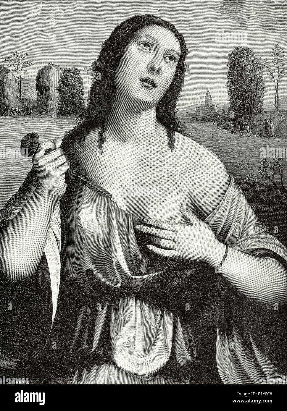 Lucretia. Died 510 BC. Semi-legendary figure. Roman Republic. Suicide. Engraving by Jonnard Stock Photo