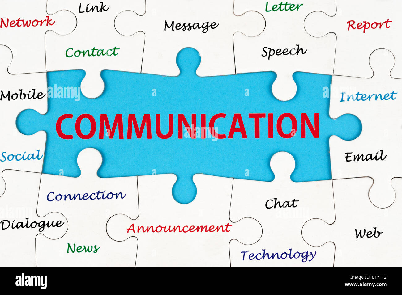Communication concept words on group of jigsaw puzzle Stock Photo