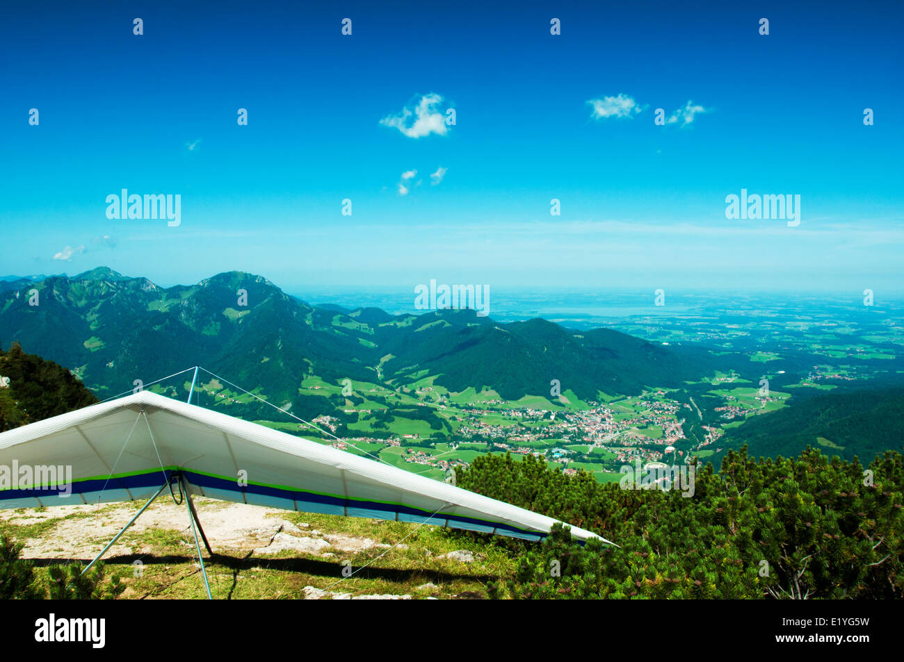 Hang-glider waiting to start Stock Photo
