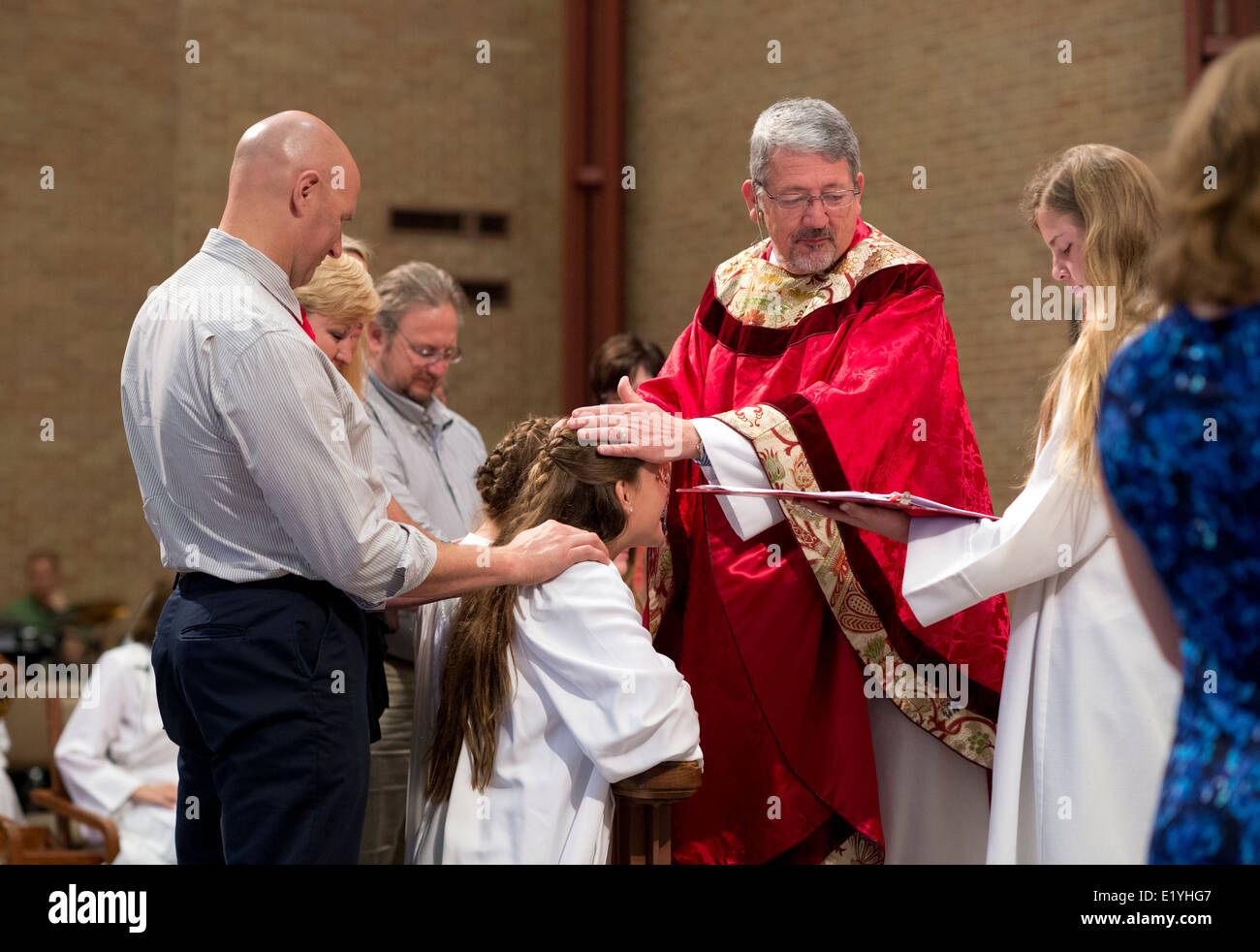 Lutheran teenagers and their parents participate in the Rite of Confirmation at St. Martin's Lutheran Church in Austin. Stock Photo