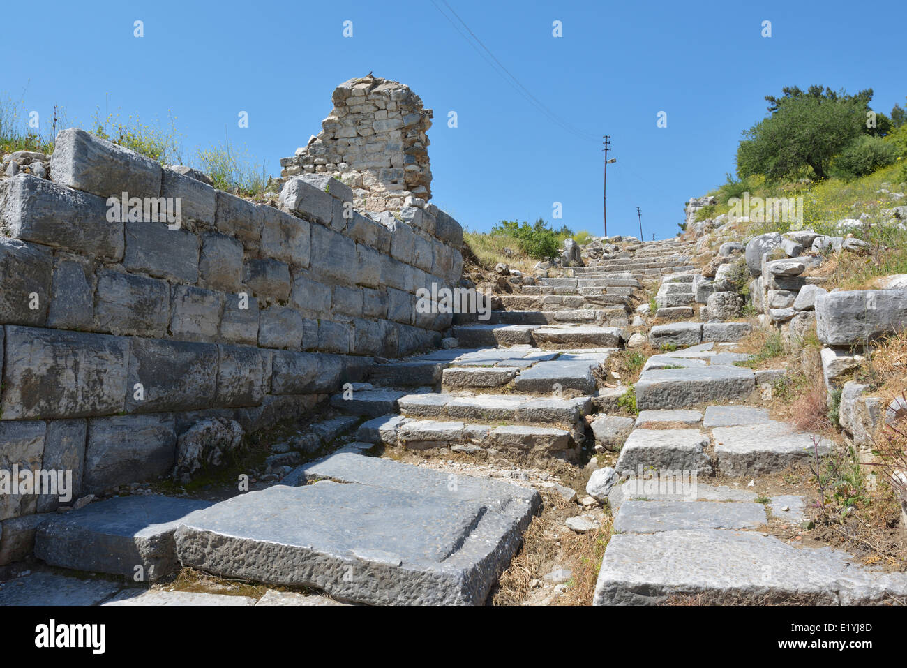 Main stairway with gutter, Priene,Turkey 140415 60658 Stock Photo