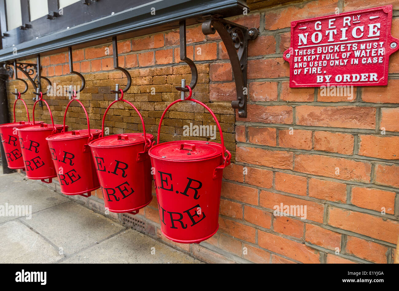 Great Eastern Railway company red fire buckets Stock Photo Alamy