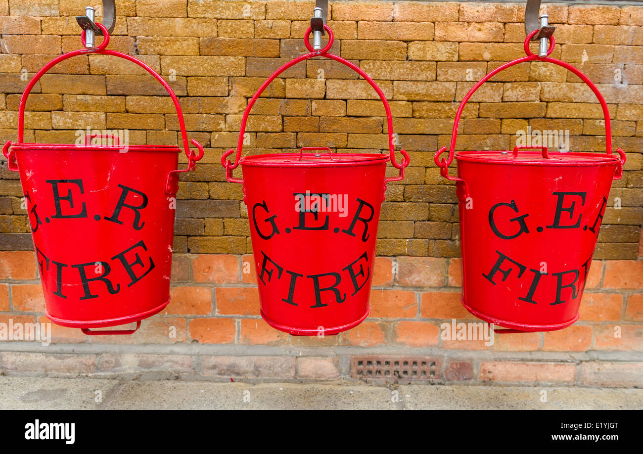 Great Eastern Railway company red fire buckets Stock Photo Alamy