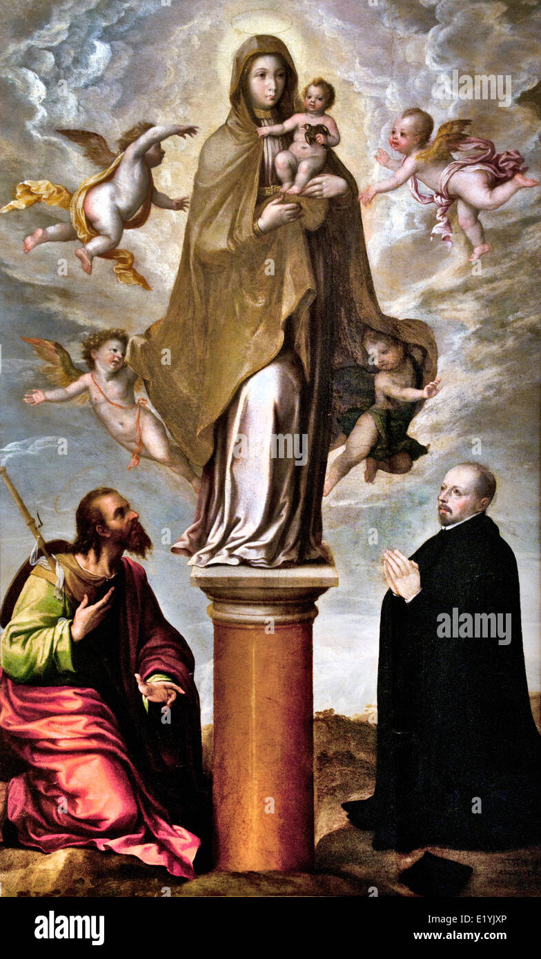 Apparition of our Lady of the Pillar to ST James in Presence of Jesuit Donor by Pablo Schepers 1559-1577  Spain Spanish Stock Photo