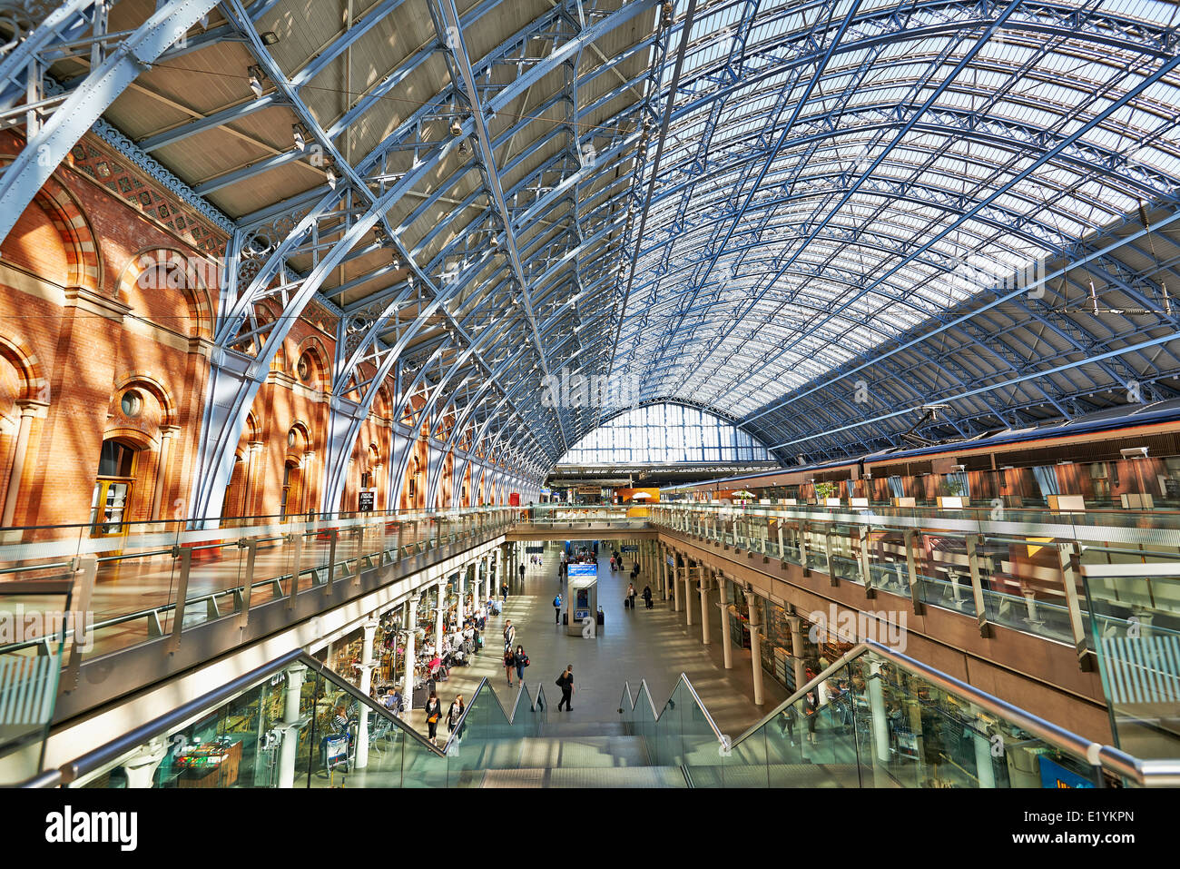 St Pancras Station is the main rail terminal for Eurostar train departures from London to the European mainland. Stock Photo