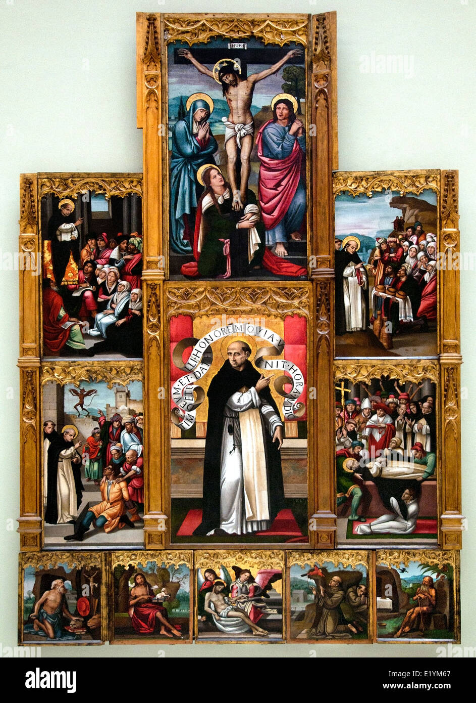 Altarpiece of San Vicente Ferrer 16th Century by Miguel Prado ( Convento Dominico de San Onofre) Valenca) Gothic Spain Spanish Stock Photo