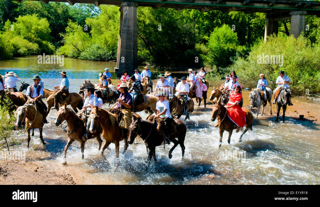 Participants in the annual festival 'Patria Gaucha' in Tacuarembo, Uruguay Stock Photo