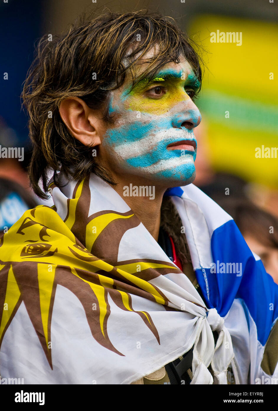 Uruguayan football fun watching the match between Uruguay and