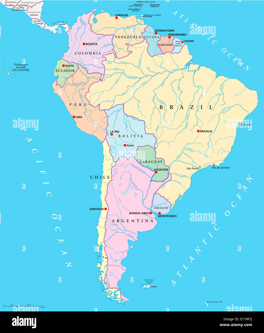 south america lakes map South America Single States Map With Capitals National Borders Stock Photo Alamy south america lakes map