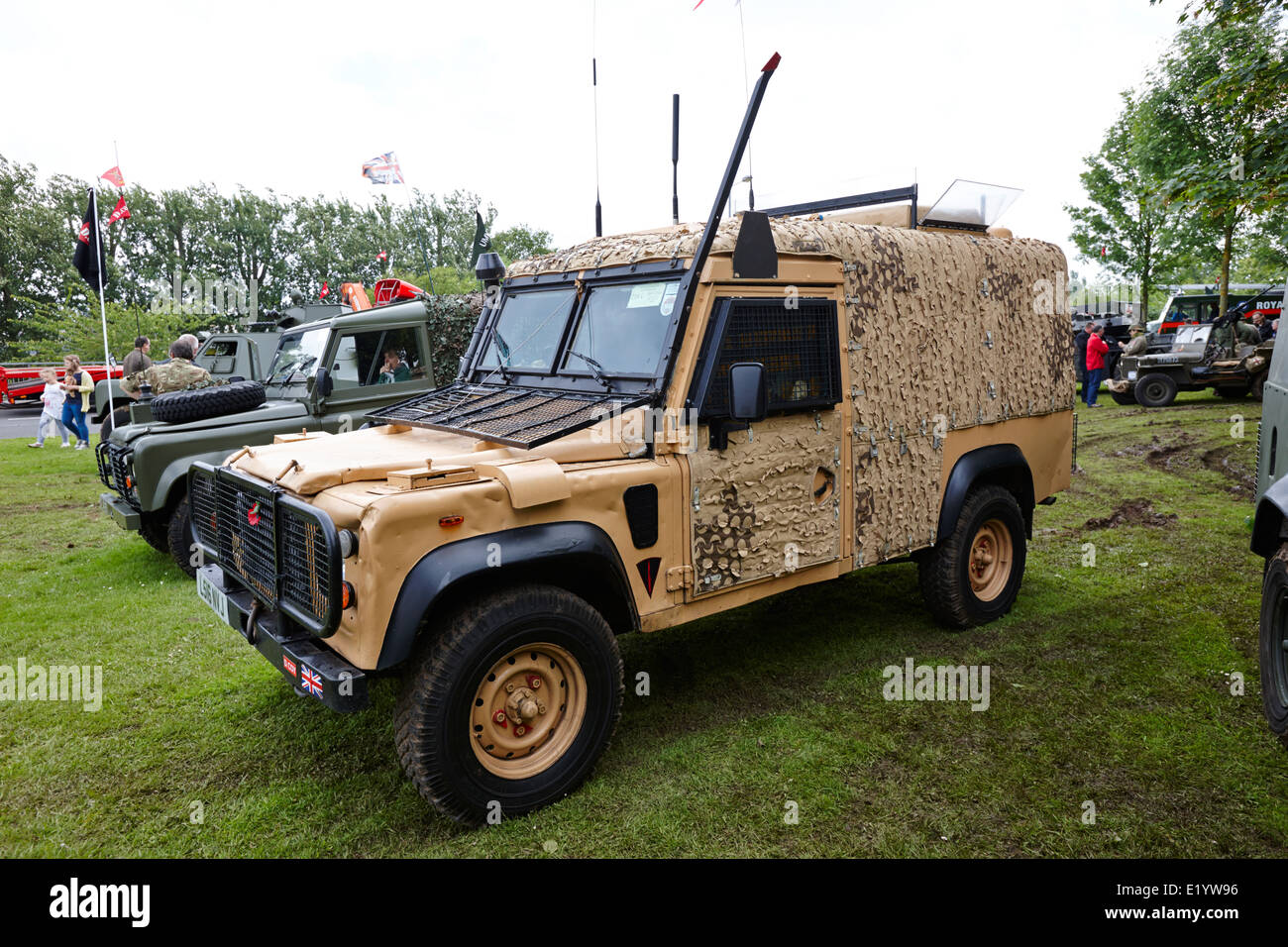 british army snatch landrover in desert colour pattern at military vehicle display bangor northern ireland Stock Photo