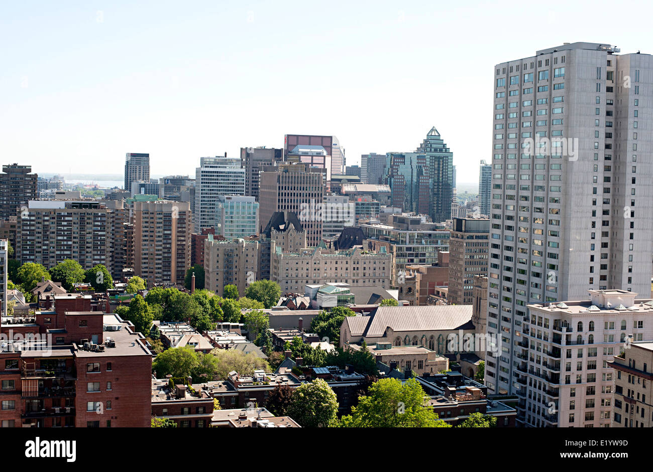 View of Montreal City from the plaza on Mount Royal Lookout Hill. Stock Photo