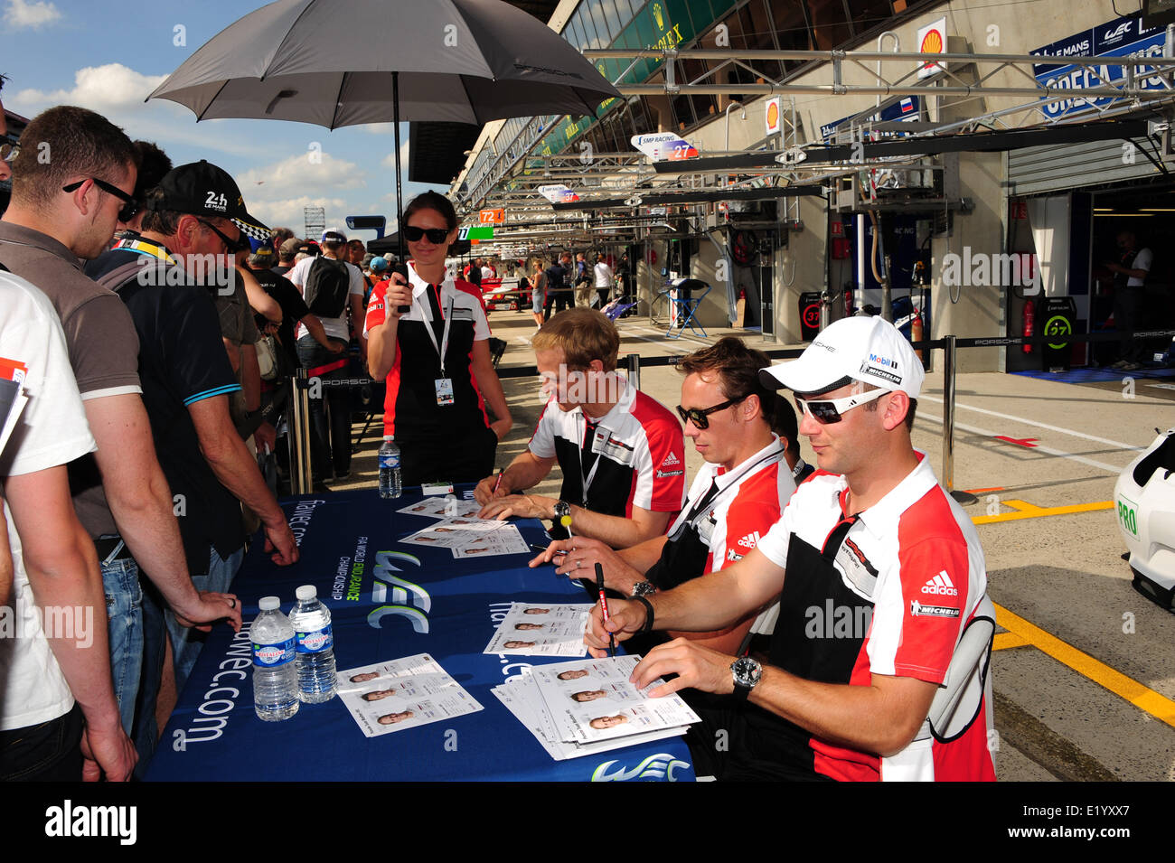 Le Mans, France. 10th June, 2014. Practise and fan day at the 24 Hours Le Mans motor racing. #91 PORSCHE AG TEAM MANTHEY (GER) PORSCHE 911 RSR JORG BERGMEISTER (DEU) PATRICK PILET (FRA) NICK TANDY (GBR) Credit:  Action Plus Sports Images/Alamy Live News Stock Photo