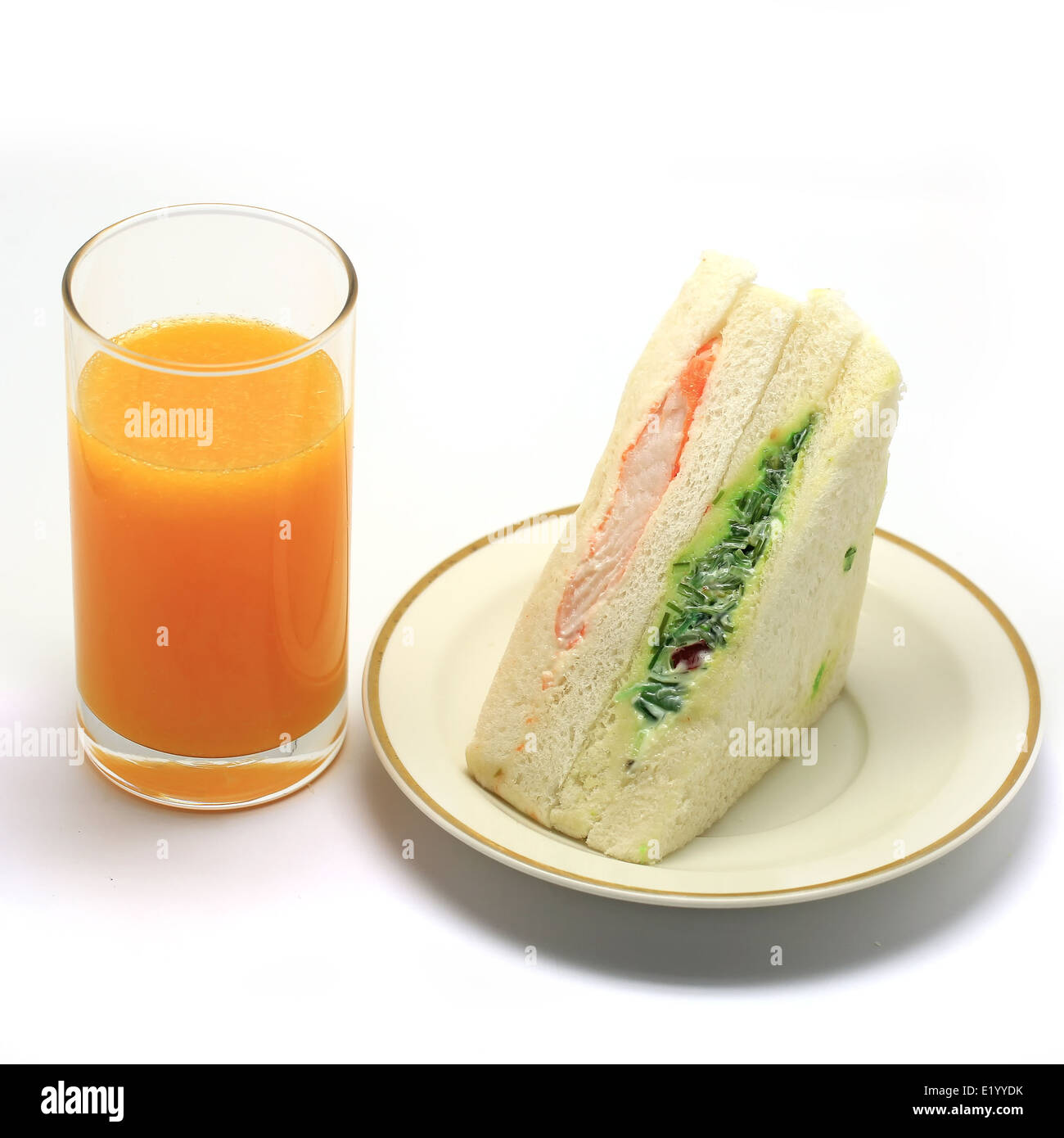 sandwich and orange juice isolated on white background Stock Photo Alamy