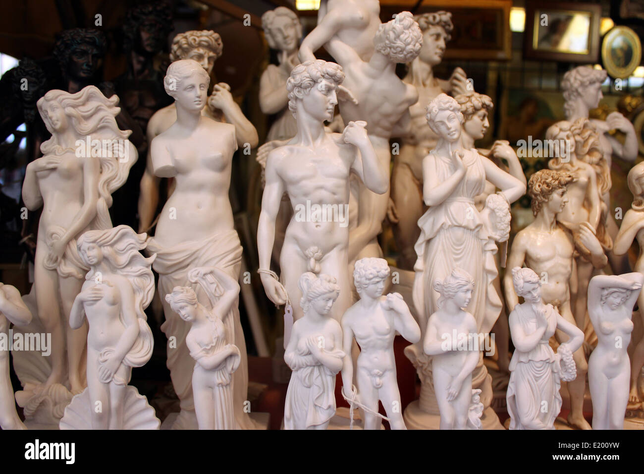 Mini statues of David and Venus in a market in Florence, Italy Stock ...