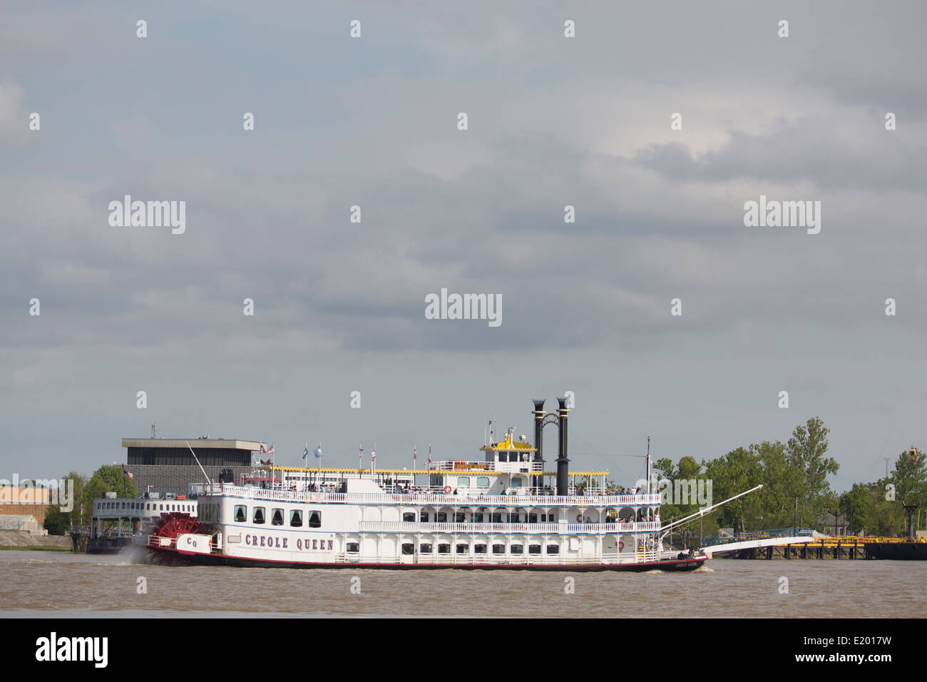 Steam-powered riverboat seen in the Mississippi River in New Orleans. Stock Photo