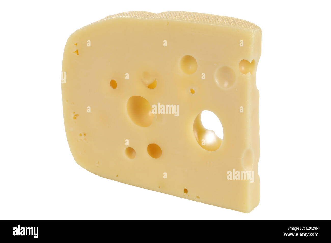 Swiss or Dutch cheese with holes, isolated on a white background Stock Photo