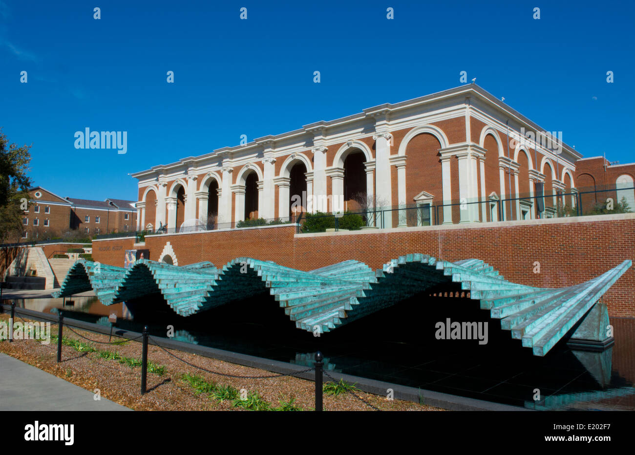 Dallas Texas Meadows Museum at Southern Methodist University SMU with moving brass artwork as wave Stock Photo