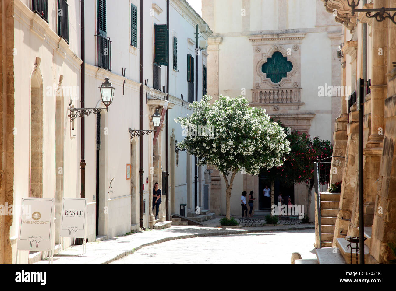 street scene in Scicli, UNESCO World heritage site in Sicily Stock Photo