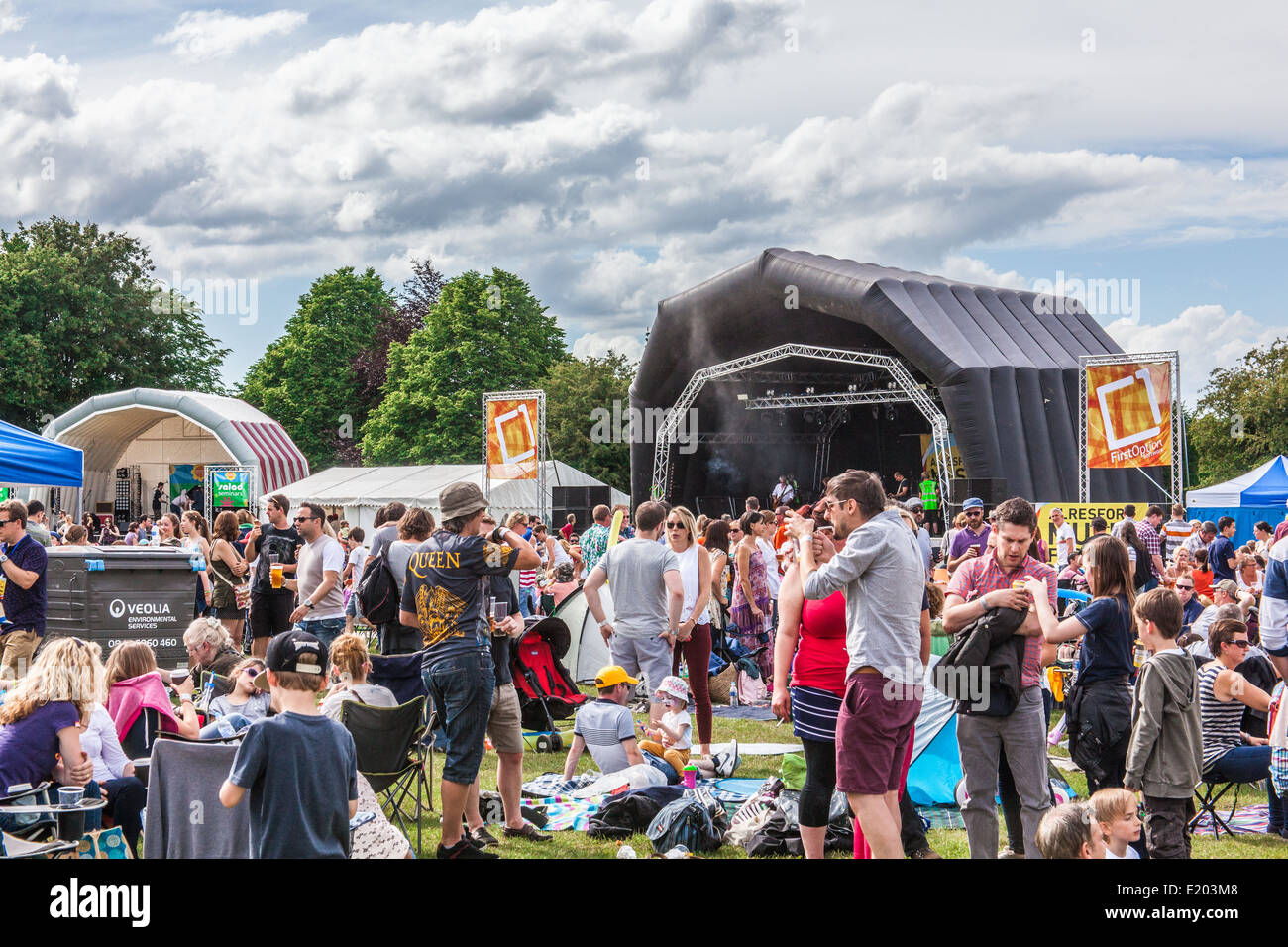 Main stage at the Alresford Music Festival, Arlebury park, Alresford, Hampshire England 2014 Stock Photo