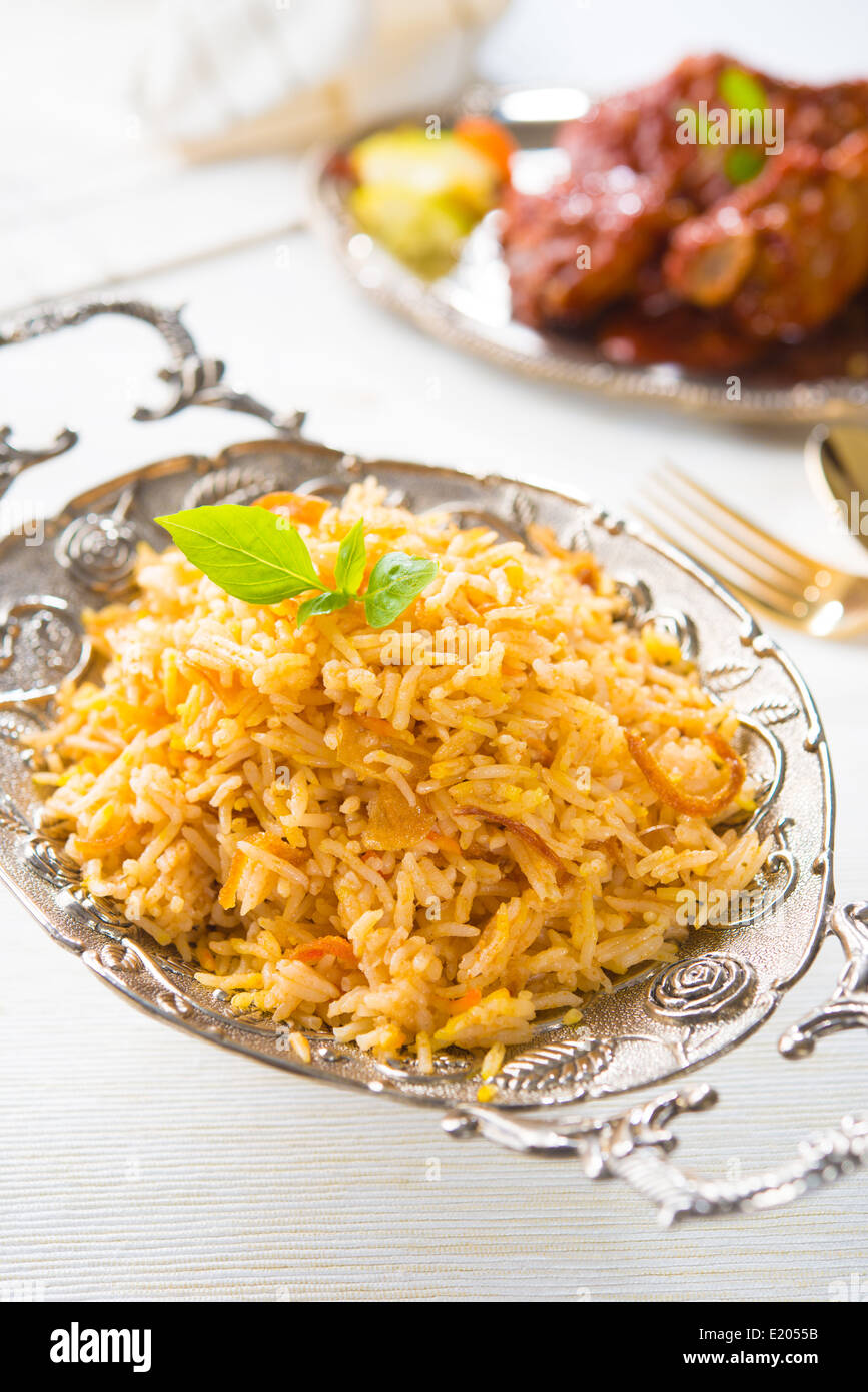 biryani rice with chicken on background Stock Photo - Alamy