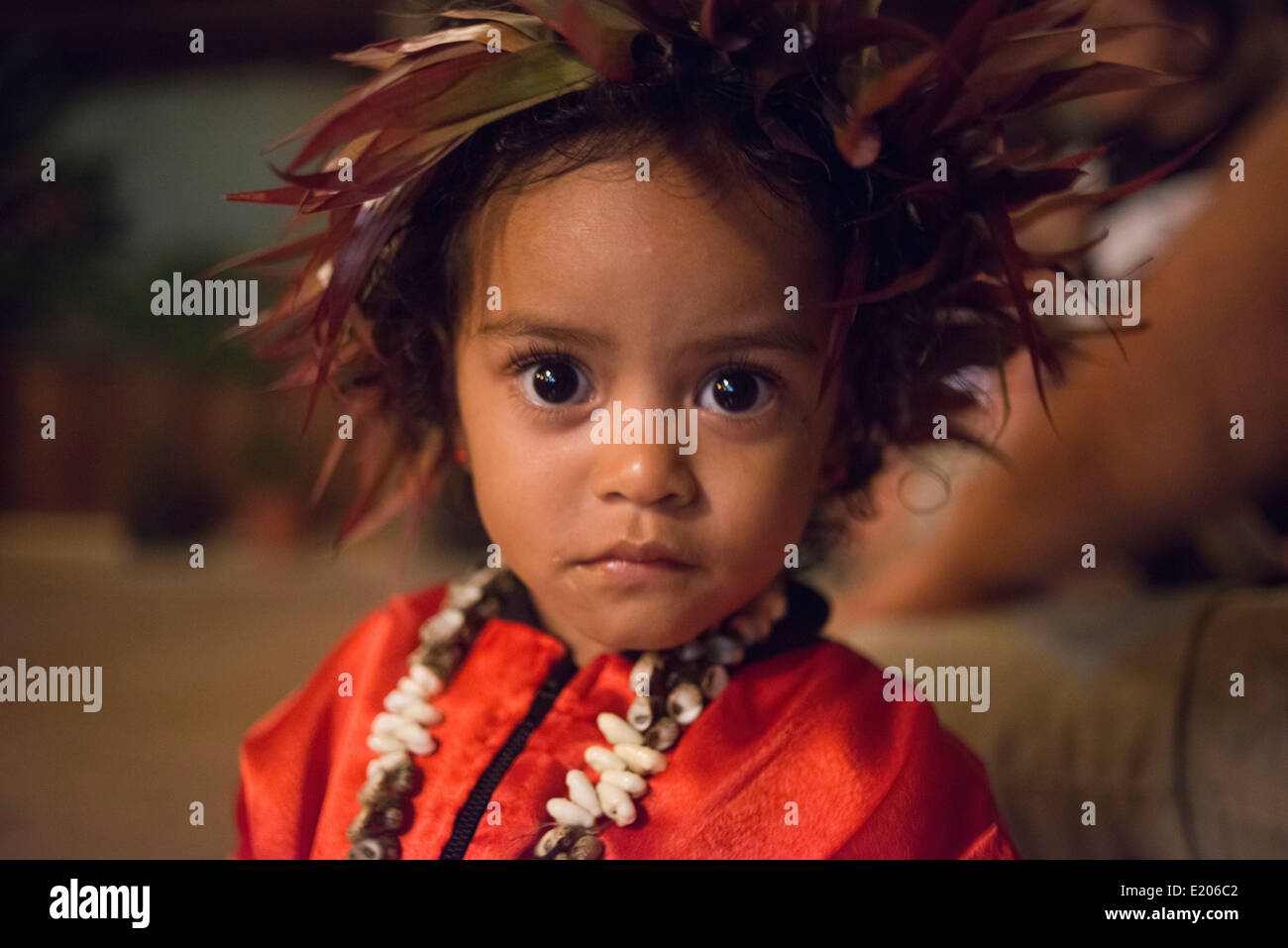 Atiu Island. Cook Island. Polynesia. South Pacific Ocean. Children dressed in traditional Polynesian dances and interpret Polyne Stock Photo