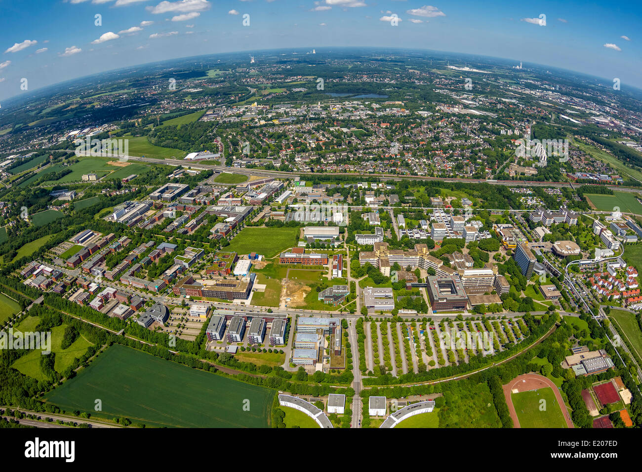 Aerial view, TechnologyPark Dortmund, campus of Dortmund, University of Dortmund, Dortmund, Ruhr district Stock Photo