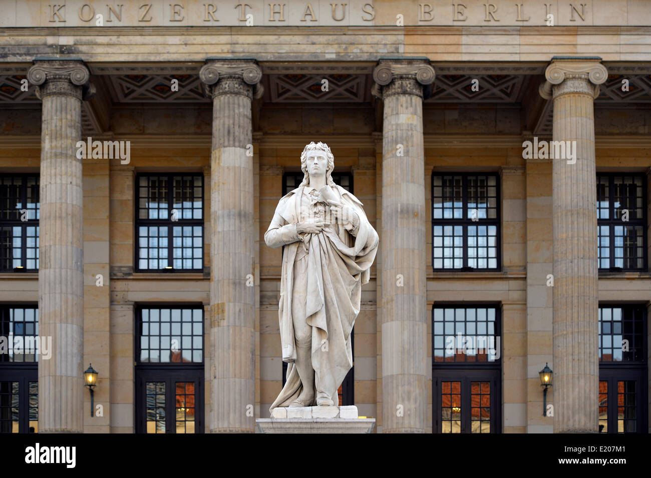 Statue of Friedrich Schiller in front of Konzerthaus Berlin, concert hall, by architect Schinkel, Gendarmenmarkt square Stock Photo