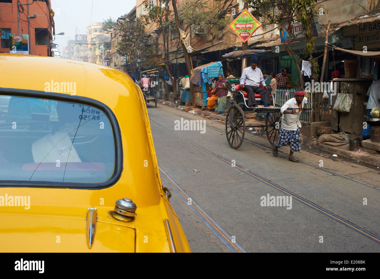 India, West Bengal, Kolkata, Calcutta, rickshaw on the street Stock Photo