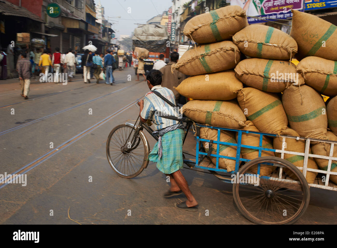 India, West Bengal, Kolkata, Calcutta, rickshaw on Chitpur street Stock Photo