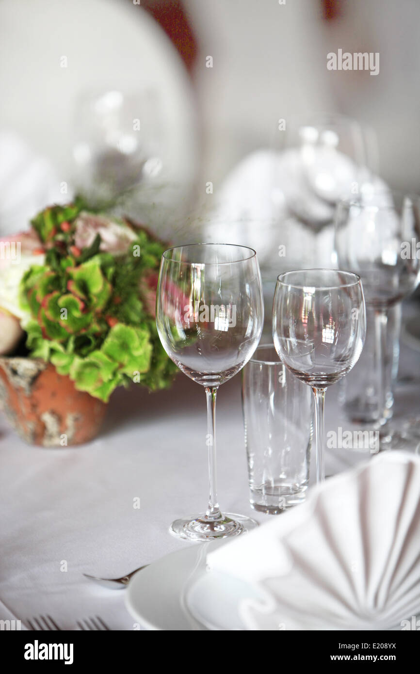 Laid table in restaurant Stock Photo