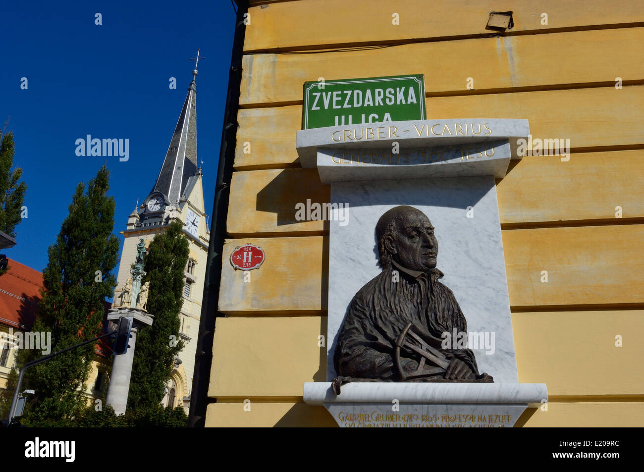 Bust monument of Gabriel Gruber, founder of the The Gruber Palace. Ljubljana, Slovenia. Stock Photo