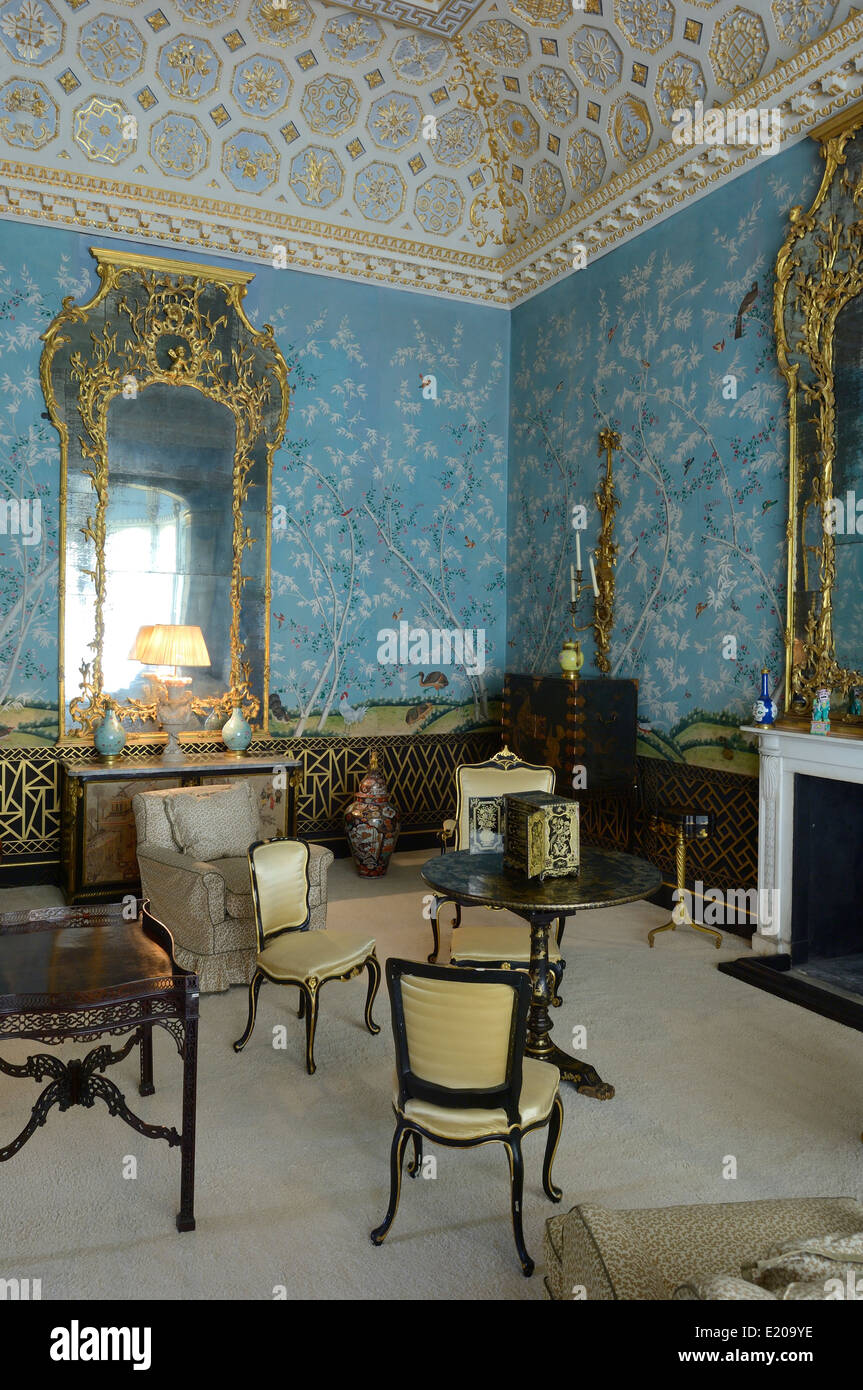 Chinese Drawing Room at Grimsthorpe Castle, Lincolnshire, England, UK Stock Photo