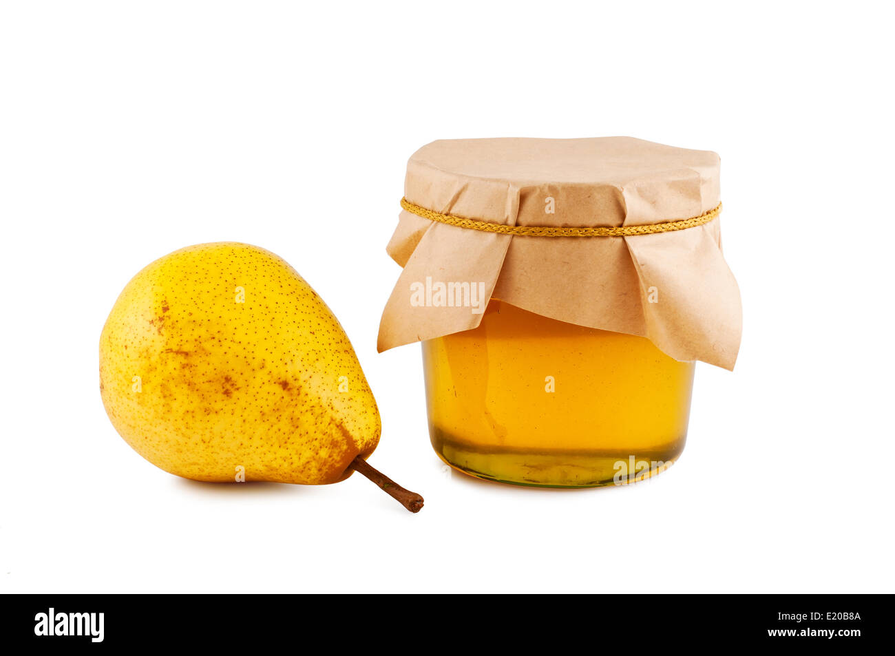 Honey, pear, isolated white background. Stock Photo