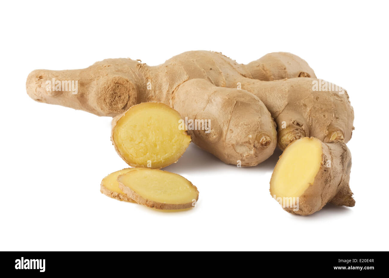 Whole and sliced ginger root Stock Photo