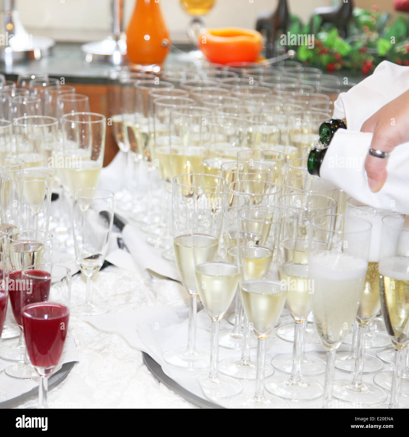 Serving champagne in the restaurant Stock Photo Alamy
