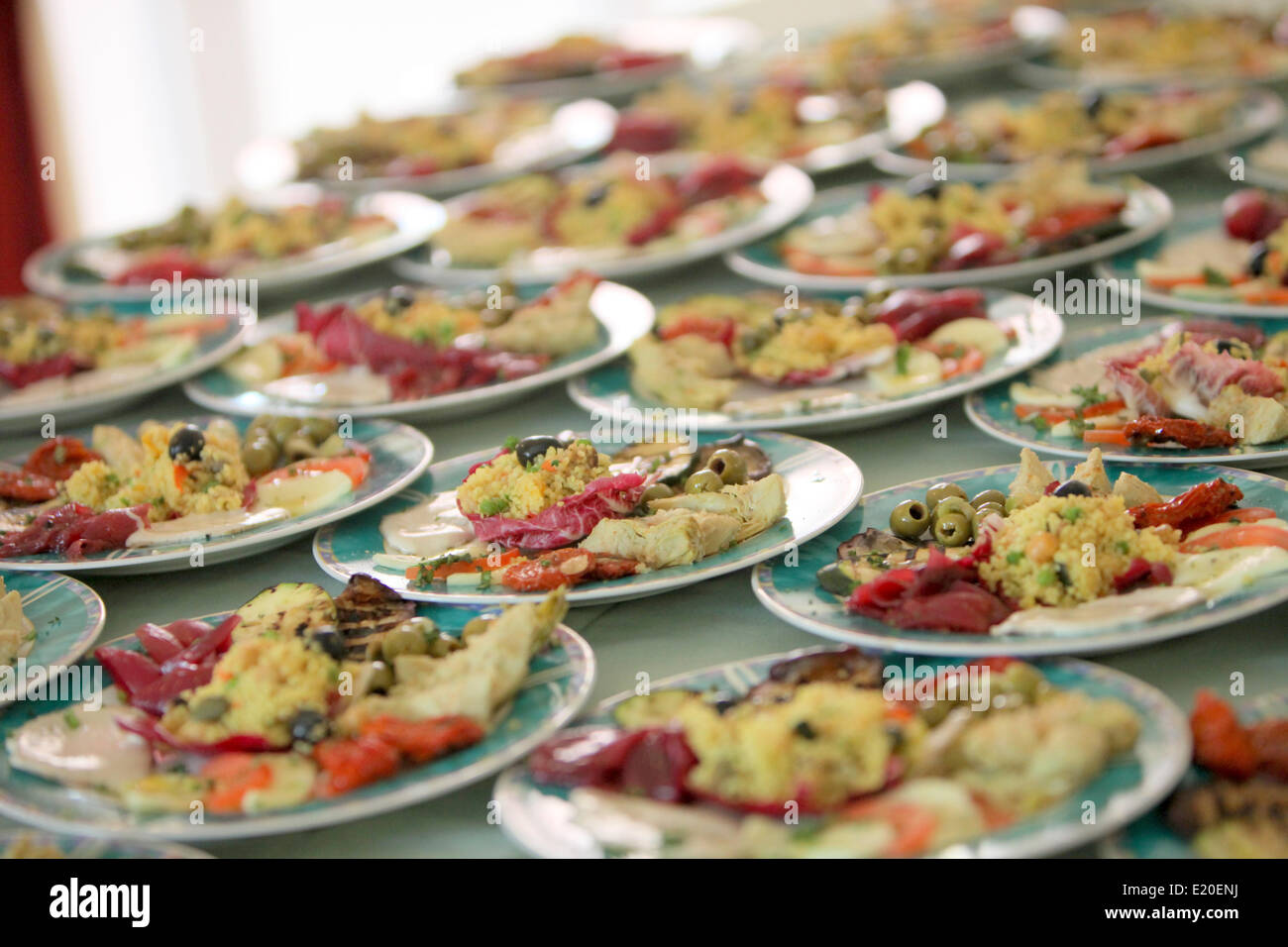 Many delicious appetizers on plates Stock Photo Alamy