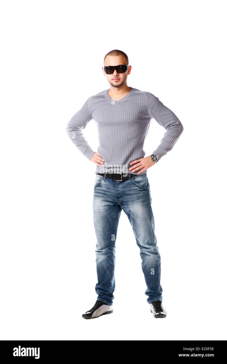 Casual Man Standing On White Stock Photo