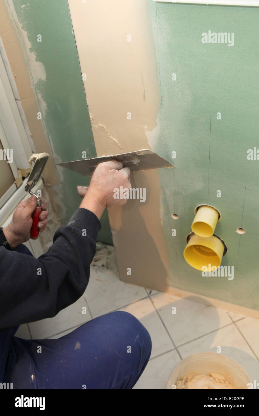 a plaster wall is plastered Stock Photo