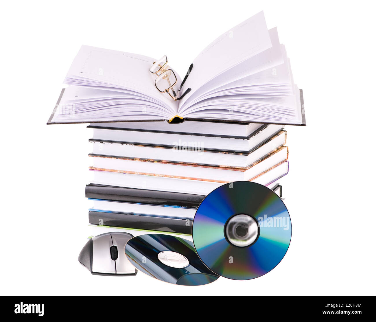 Student with book pile Cut Out Stock Images & Pictures - Alamy