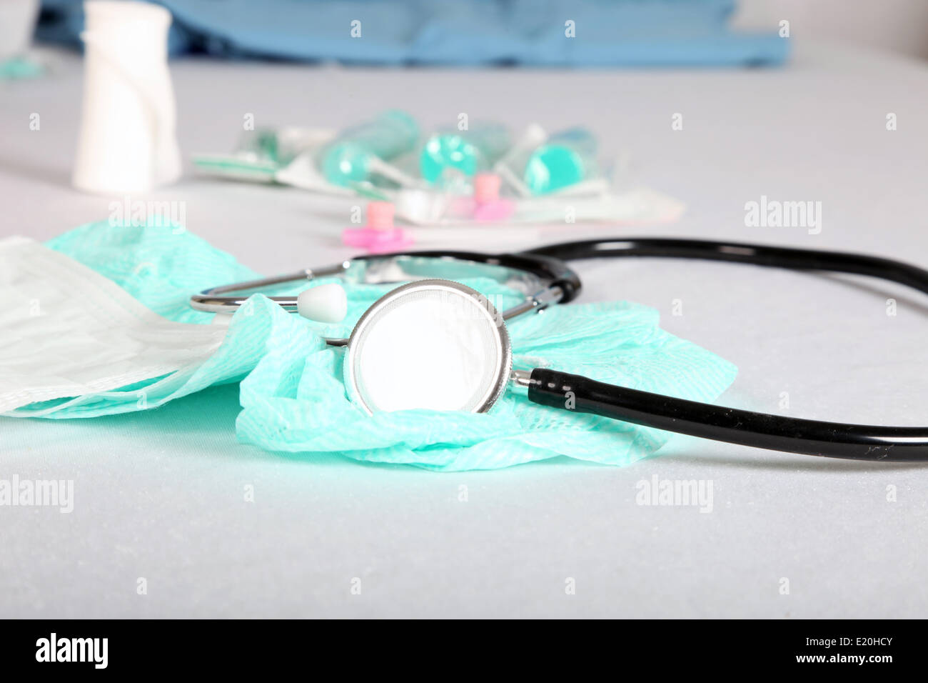 -A stethoscope, bandages and syringes Stock Photo