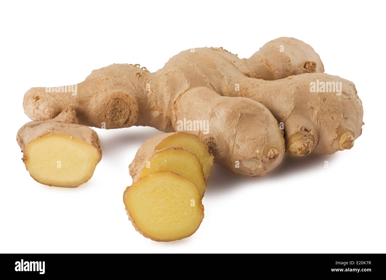 Whole and sliced ginger root Stock Photo