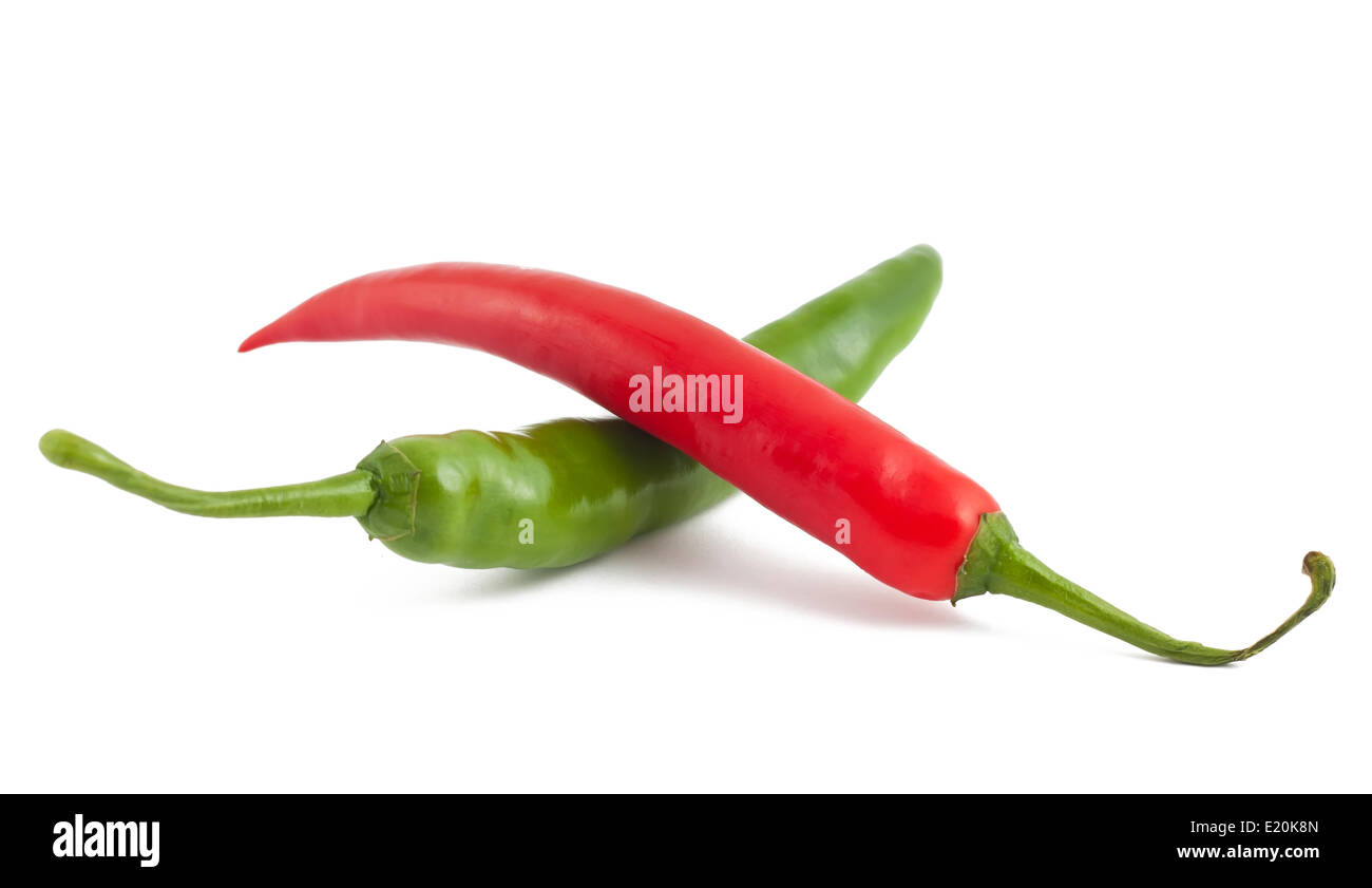 Red and green chili peppers on white Stock Photo - Alamy