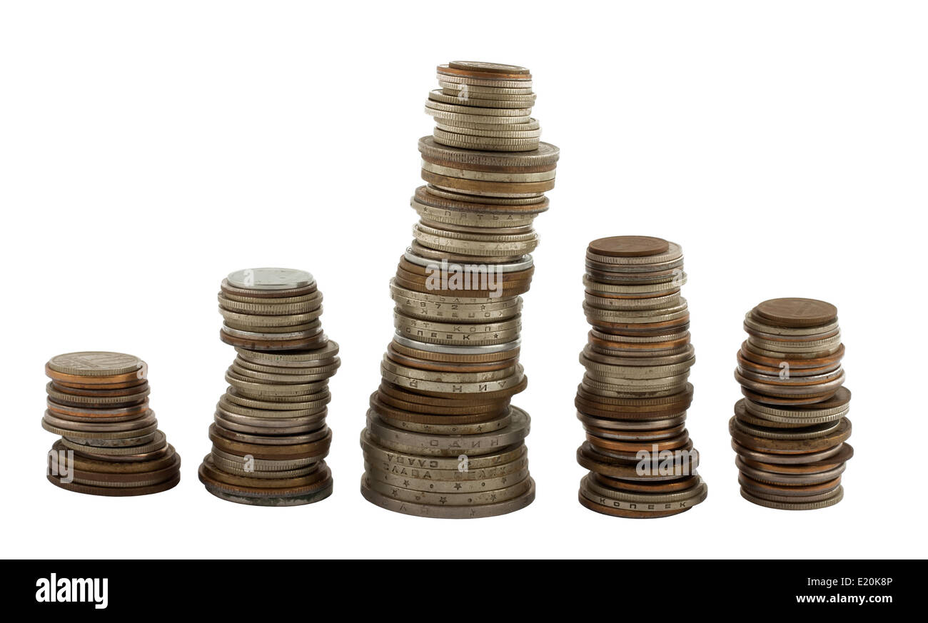 Five columns of the coins Stock Photo