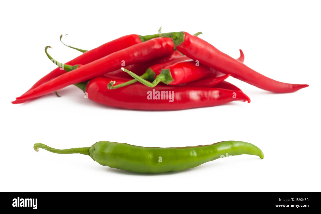 Green and red chili peppers Stock Photo Alamy